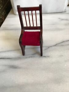 Vintage Doll’s House Chair With Red Velvet Seat & Ladder Back 1:12 Scale 