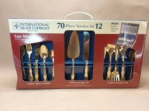 70 Piece International Silver Company 24K Gold Plated San Marco Flatware Set - Picture 1 of 14