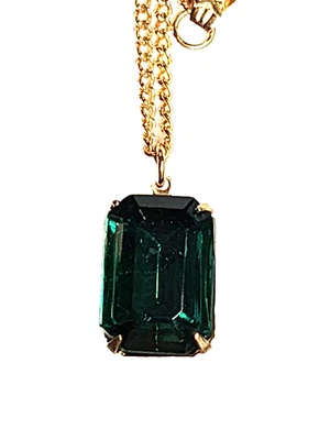 Collar Colgante Vintage Verde Imitación Esmeralda Plástico Estrás 16" Dije Retro Foto 1 de 4