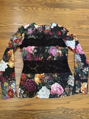 Blusa Dolce & Gabbana Estampado Floral Encaje Negro It 42 Ligeramente Elástica Foto 1 de 4