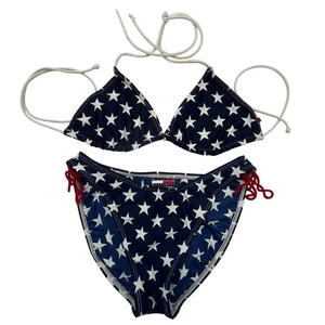 Tommy Hilfiger Junior Swim American Flag Stars Triangle Bikini Set Women M - Picture 1 of 6