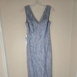 NWT J S Collections Rosalynn V Neck Column Gown Dress Light Blue Size 4 - Picture 1 of 10