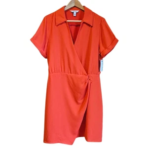 NEU! Nine West Surplice Hemdblusenkleid seitlich gefüttert orange Damen Größe L - Bild 1 von 8