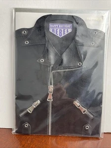 Papyrus Happy Birthday Rebel Leather Faux Card & Envelope & Seal Nice Biker Card - Picture 1 of 3