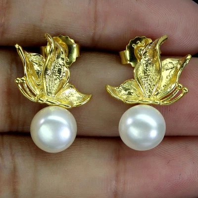 Pendientes de plata de ley 925 perlas redondas 8 mm joyas de piedras preciosas naturales Foto 1 de 4