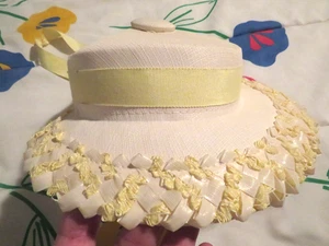 Vintage Little Girl's Straw Hat with YELLOW RIBBON Trim - Picture 1 of 5