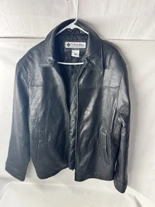 COLUMBIA Collared Full Zip Black 100% Leather Jacket Size L - Picture 1 of 15