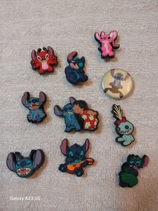 Lot Of 9 Lilo Stitch Croc Shoe Charms & 1 Button Pin - Picture 1 of 9