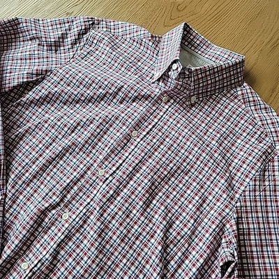 Brunello Cucinelli Men's Large Basic Fit Blue Red Plaid Cotton Button Down Shirt - Image 1 of 4