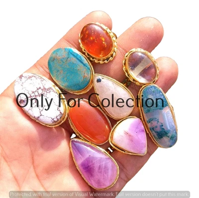 Лот ювелирных изделий ручной работы кольца позолоченные 18 карат дикая лошадь и смешанные драгоценные камни - Изображение 1 из 3