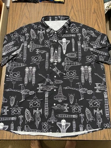 Raumschiff, Hawaiihemd, XXL, Weltraummotiv, schwarz - Bild 1 von 7