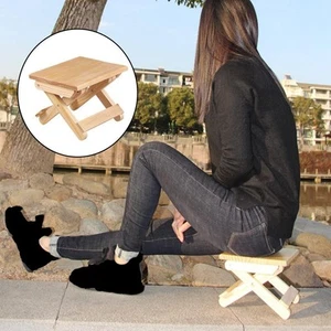 Portable Foldable Wood Stool Small Chair Seat Outdoor Patio - Picture 1 of 7