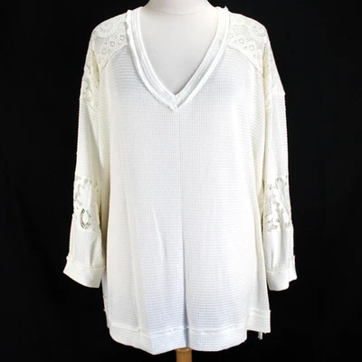 Sudadera Torrid Waffle Cuello en V Inserción de Encaje Talla 6 6X Marfil Manga Larga Tejida Top Foto 1 de 4