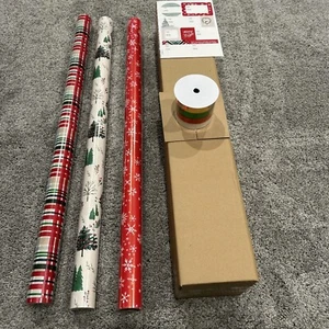 Hallmark Holiday Wrapping Paper Rustic Christmas Pk Of 3 90 Sq Ft, 10 Bows, +mor - Picture 1 of 3