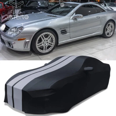 For Mercedes Benz SL63 AMG Black w/Grey Line Indoor Stain Stretch Full Car Cover - Image 1 of 4