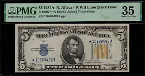 1934A $5 North Africa WWII Emergency Issue FR-2307* - STAR NOTE - Graded PMG 35 - Picture 1 of 2