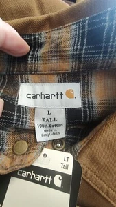 Carhartt L Tall NOS Herren braun Flanell gefüttert Hemd Jacke S296 BRN Arbeit Druckknöpfe 11 - Bild 1 von 14