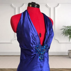 Terani Couture Blue Silk Evening Gown Size 6 - Picture 1 of 8