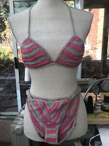 Hand Crochet Bikini in Pink and Light Grey Very Sexy And Fit Well.