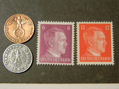 Rare WW2 German Coins & Unused Stamps World War 2 Authentic Artifacts - Image 1 of 3