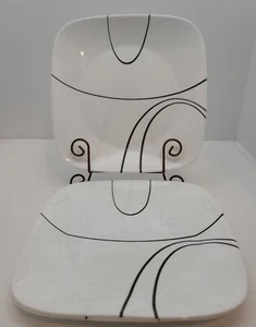 SIMPLE LINES by Corelle Square Dinner Plate 10 5/8" Black and White Set of 2 - Picture 1 of 10