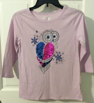 MUDD NIÑAS LILA CON LENTEJUELAS FLIPPY BÚHO MANGA 3/4 TOP TALLA 14 NUEVO CON ETIQUETAS Foto 1 de 4