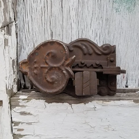 Antique 17th C Hand Forged Heart Lock Decorative Door Trunk Folk Art Primitive Cover
