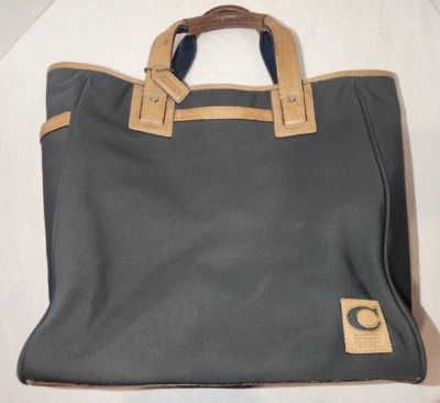 Coach Tan Leather & Gray Canvas Tote Bag J3K-6454 Purse Leather Bottom - Image 1 of 4