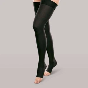 Ease Opaque Open-Toe Thigh Highs, Short, (Size: S) 20-30mmHg Black by Therafirm - Picture 1 of 2