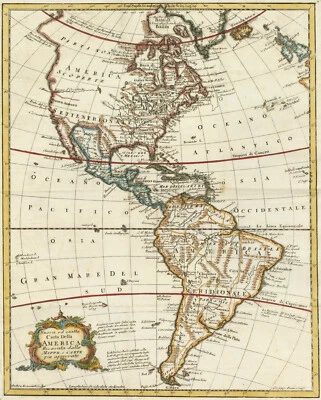 Mapa Antiguo "Nuova ed esatta Carta Della America" M. Coltellini, 1763 Foto 1 de 4