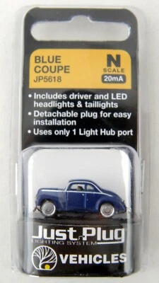 N Scale Blue Coupe Just Plug System Vehicle (20mA) - Woodland Scenics #JP5618 - Image 1 of 4
