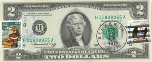 $2 DOLLARS 1976 STAMP CANCEL CHRISTMAS LUCKY MONEY VALUE $100 - Picture 1 of 2