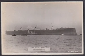 VINTAGE RPPC LAUNCH OF THE H.M.S IRON DUKE DREADNOUGHT BATTLESHIP AT PORTSMOUTH - Picture 1 of 2