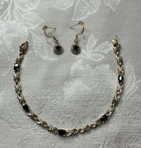 Sterling Silver .925 10K Gold Plated with Diamonds Bracelet And Earrings Set - Picture 1 of 10