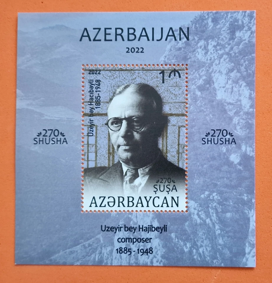 Sello de Azerbaiyán 2022 "Uzeyir Bey Hajibeyov". Compositor azerbaiyano Foto 1 de 1