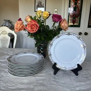 CHARLES AHRENFELDT - Limoges France -Depose GARLAND ROSE - 9 Dinner Plates 10" - Picture 1 of 6