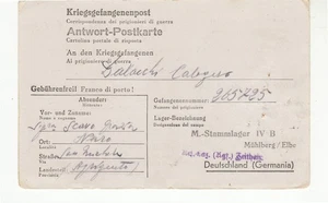 3468 W.W. II ITALIAN PRISONIER SAN MICHELE AGRIGENTO TO STALAG IV B WITHOUT TEXT - Picture 1 of 1