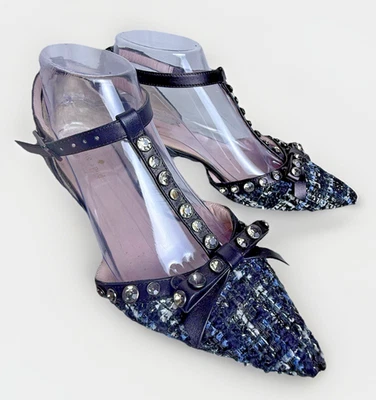 Zapatos de salón Kate Spade Lydia con tachuelas correa en T tweed y charol para mujer EE. UU. 7 M Foto 1 de 4