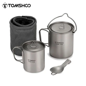 Tomshoo Titanium 3-Pc Camping Cookware Set 750ml Ultralight Pot w/Lid Outdoor - Picture 1 of 4