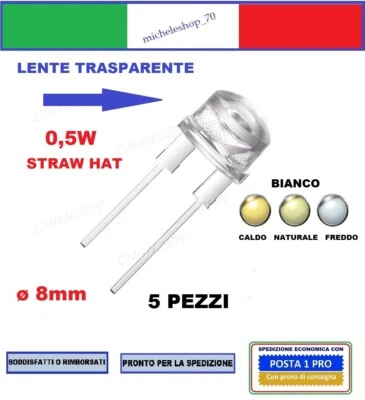 5X diodo led straw hat cappello di paglia ø8mm bianco freddo, caldo o naturale - Immagine 1 di 3