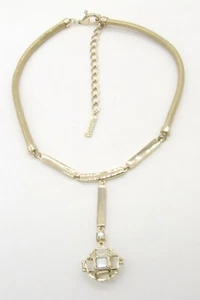 15" GOLD CANYON Square Crystal Round Open Work Locket Mesh Snake Choker/Necklace - Picture 1 of 5