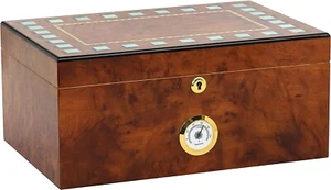 Santorini Desktop Cigar Humidor BoxRustic Burl Wood Decor - 40 To 75 Cigars - Picture 1 of 6