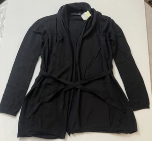 NUOVO cardigan lungo lavorato a maglia aperta Zara nero a costine stretch taglia S (M306) - Foto 1 di 1