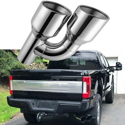 Punta de escape de doble pared de acero inoxidable corte inclinado para Ford F-250 2,5 pulgadas cuádruple 4" Foto 1 de 4