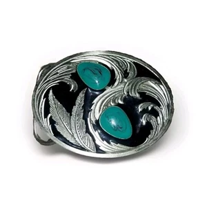 Vintage 1996 SISKIYOU Black And Silver With 2 Turquoise Stones - Picture 1 of 5