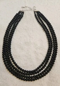 Jay King Desert Rose Trading DTR 4 Strand Black Agate Beaded Necklace Sterling - Picture 1 of 11