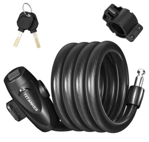 Bloqueo de bicicleta Titanker de 1/2 pulgada de grosor cable de bloqueo de bicicleta en espiral seguro bicicleta con llaves - Imagen 1 de 5