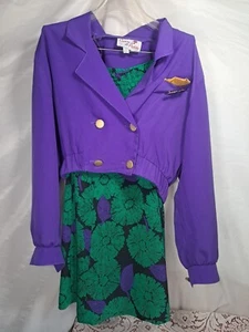 Vtg 80s Caron Petite Chicago 6P Purple Blazer Jacket Midi Skirt Set Matching - Picture 1 of 11