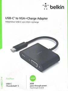 Belkin USB-C to VGA Adapter monitor TV + 60w Charge Thunderbolt - (Open Box) - Picture 1 of 3