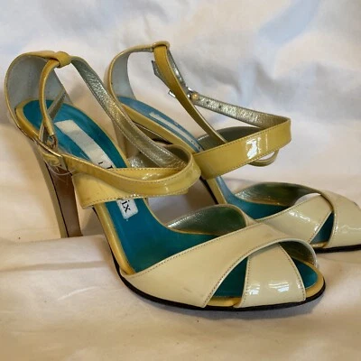 De colección Christian Lacroix Stiletto Cuero Tirantes Bloques de Color Tacones Amarillo 35.5 5.5 Foto 1 de 4
